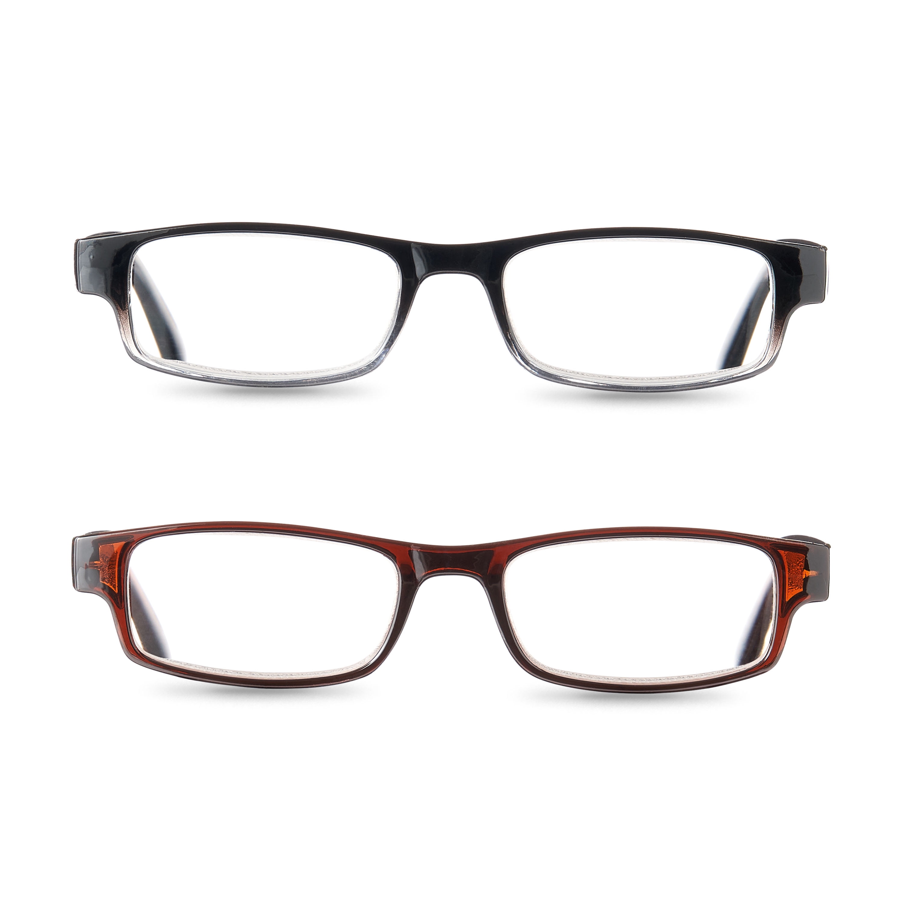 (2 pack) Equate Unisex Phoenix Rectangular Reading Glasses with Case, Gradient Black/Brown, +1.50, 2 Pack