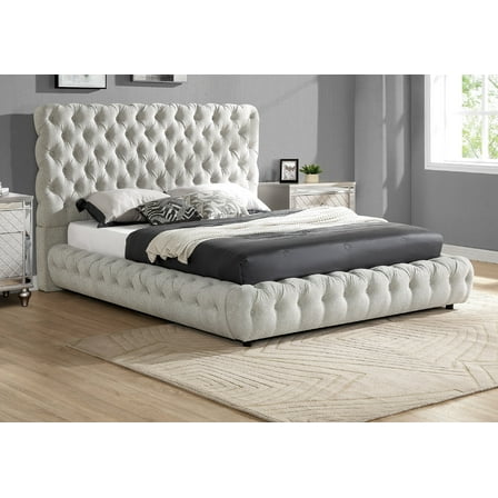 Bed Frame 1pc Contemporary Upholstered Queen Bed Headboard and Footboard Bedroom Furniture Gray