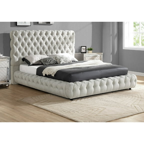 Bed Frame 1pc Contemporary Upholstered Queen Bed Headboard and Footboard Bedroom Furniture Gray