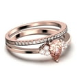 thumbnail image 2 of Dazzling Minimalist 1.75 Carat Pear Cut Affordable Ring, Morganite And Diamond Moissanite Engagement Ring, Unique Wedding Ring, One Matching Band in 925 Sterling Silver With 18k Rose Gold Plating, 2 of 3