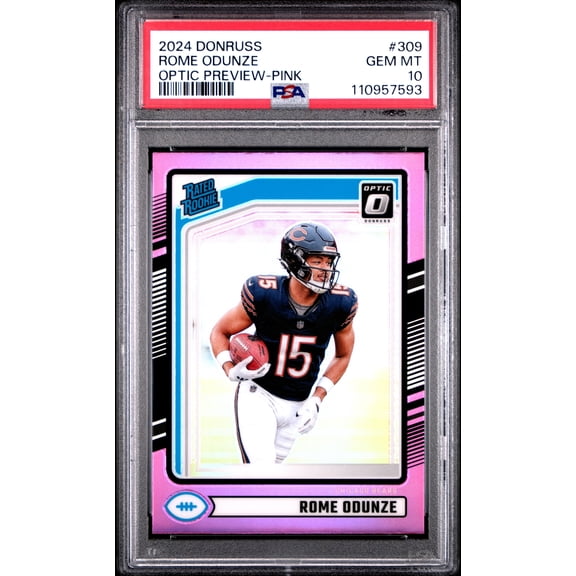 Graded 2024 Panini Donruss Rome Odunze #309 Optic Preview Pink Rookie RC Football Card PSA 10 Gem Mint