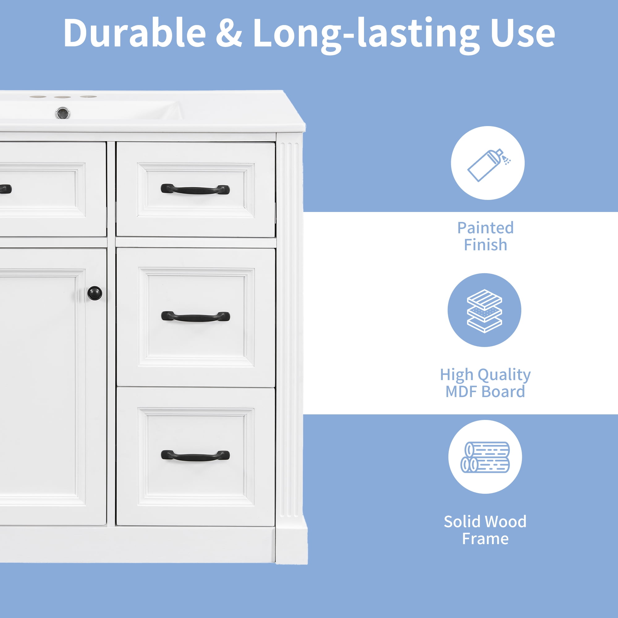 Euroco 36 Inch Bathroom Vanity with Sink, Cabinet with 4 Drawers, Soft-Close Door & Adjustable Shelf, Ceramic Basin, Modern Storage Vanity for Bathroom Organization, White Finish