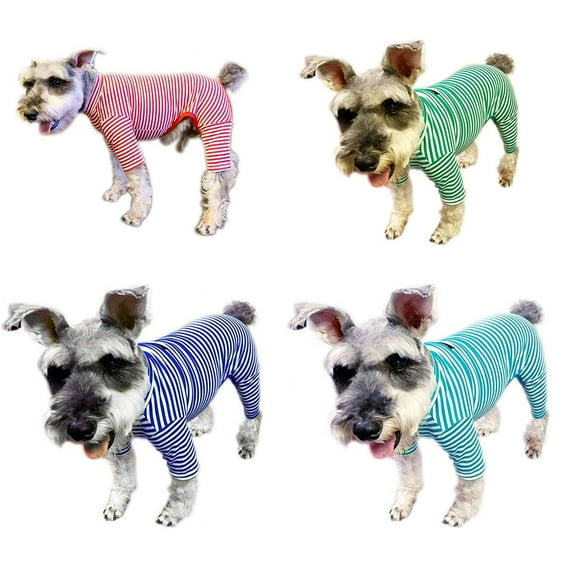 BT Bear Pet Clothes, Dog Striped Four-Leg Jumpsuit Cotton Pajamas Breathable Comfy Shirt Costume for Puppy Small Dog (XS, Green)