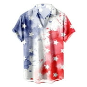 DDAPJ pyju Short Sleeve Button Down Shirts for Men,Patriotic Hawaiian Shirts for Men Independence Day Print Aloha Shirts Beach Shirt for Summer