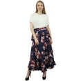 thumbnail image 4 of Phagun Cotton Ruffled Self Belt Floral Printed Magic Women's Wrap Skirt-Navy Blue, 4 of 6