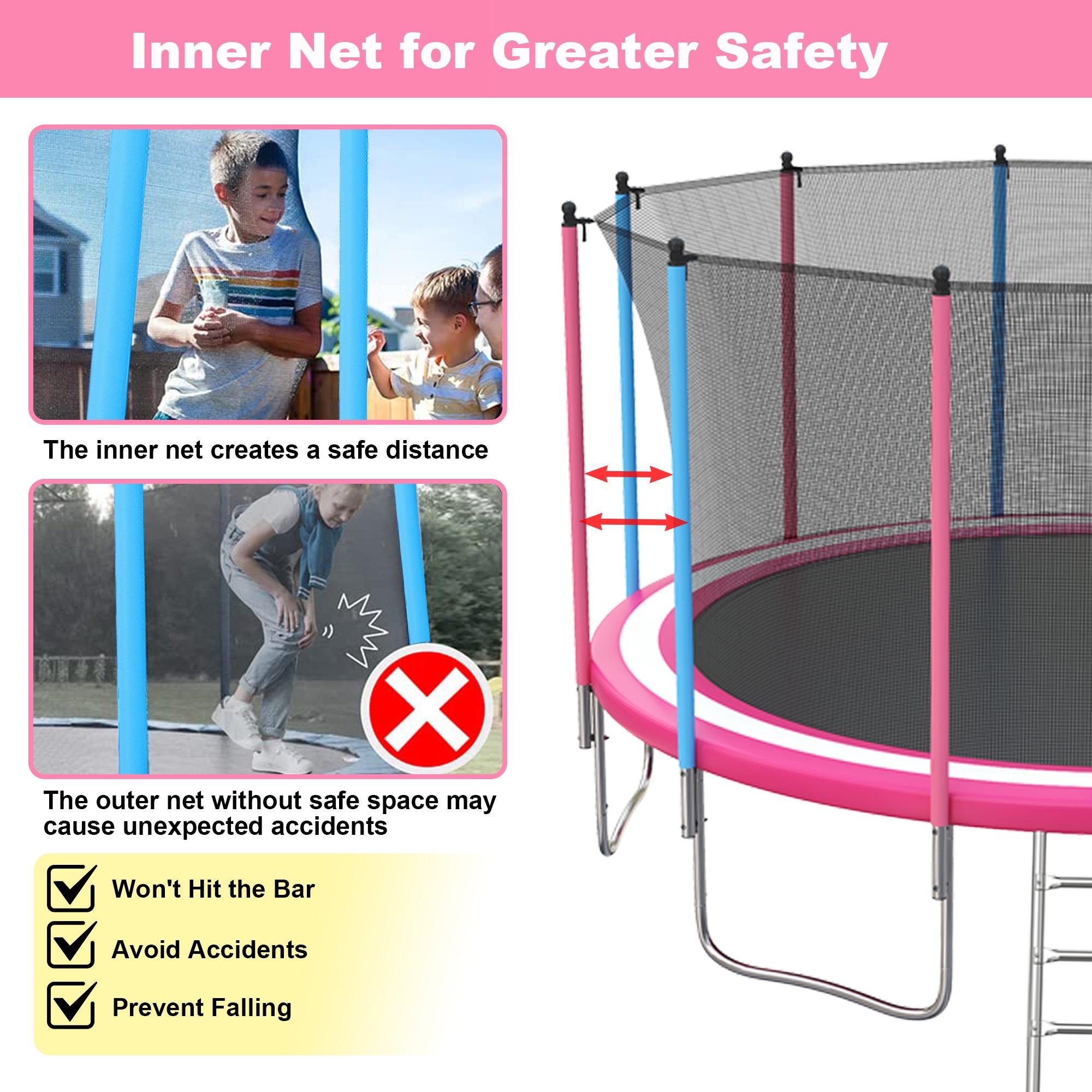 16ft Trampoline for Kids with Basketball Hoop and LED Lights, SEGMART Upgraded Kids Outdoor Trampoline with Enclosure Net and Ladder, Heavy Duty Recreational Trampoline for Indoor Outdoor Backyard