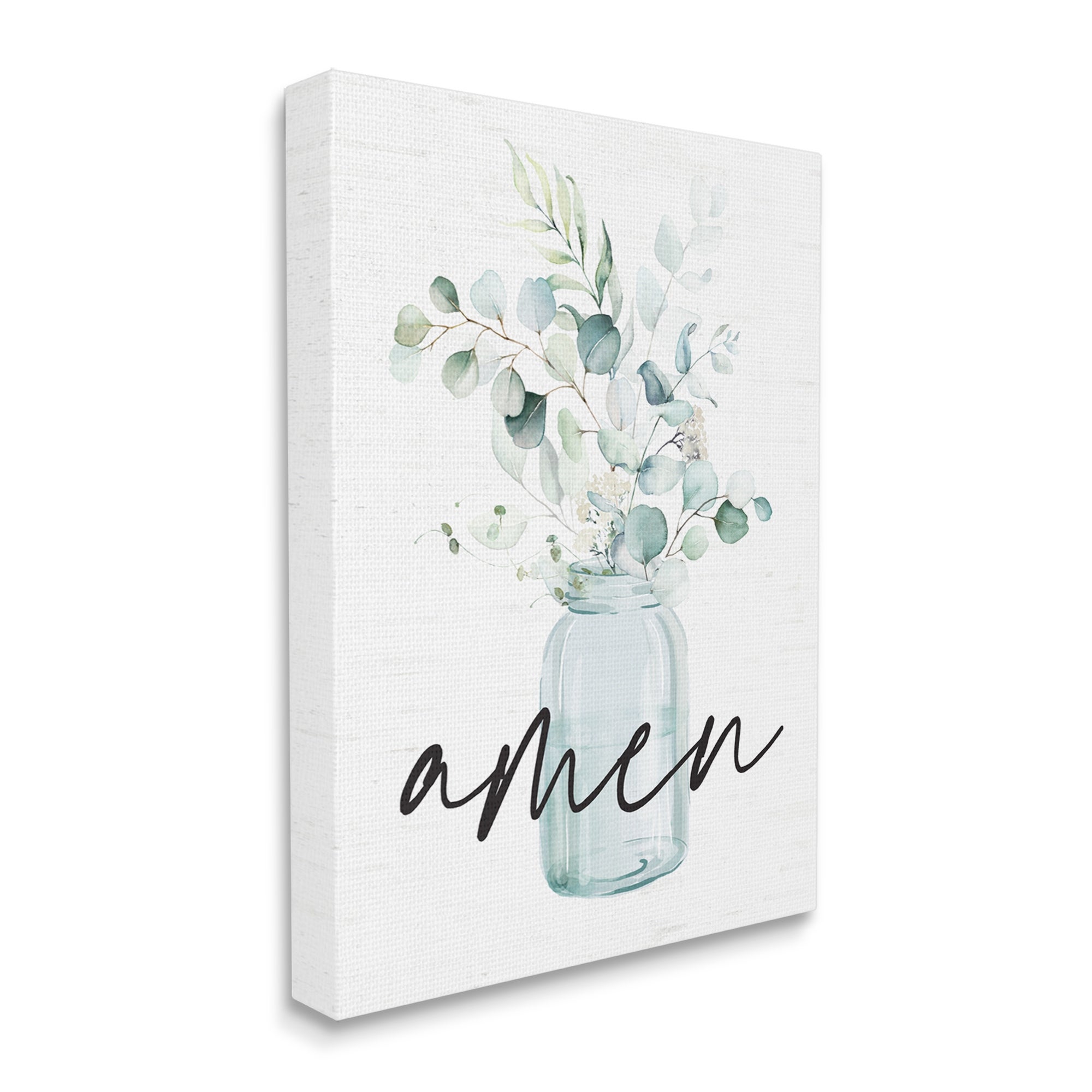 Stupell Industries Amen Religious Calligraphy Eucalyptus Botanicals Country Jar Graphic Art Gallery Wrapped Canvas Print Wall Art, Design by Lettered and Lined