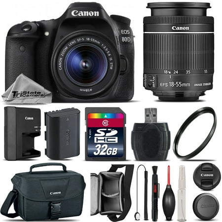 Canon EOS 80D DSLR WiFi NFC Camera + 18-55mm IS STM Lens + Canon Bag - 32GB (Best Dslr With Wifi 2019)