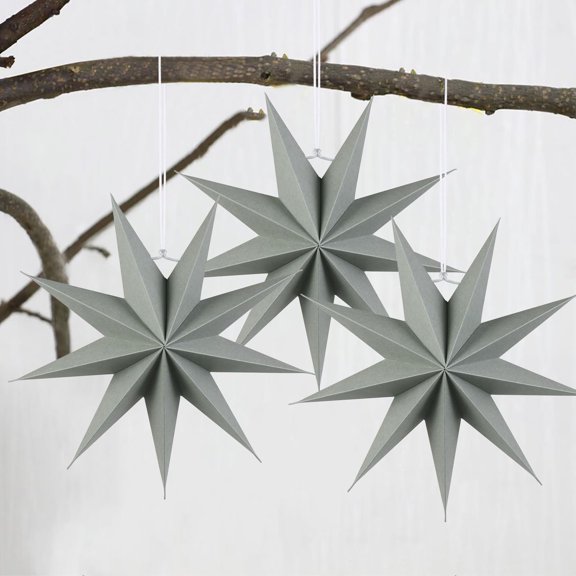 3 Pcs 9-Pointed Gray Paper Star Lanterns, 12 Inch Christmas Hanging Lamp Paper Decorations Shade Wedding Birthday Home Party Decorations, Gray