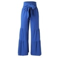 thumbnail image 4 of ERTUTUYI Women Summer High Waisted Cotton Linen Flare Palazzo Pants Beach Pant Long Bell Bottom Lounge Trousers Blue L, 4 of 6