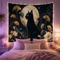 thumbnail image 2 of Black Cat Against Golden Moon and Ginkgo Leaves, Moody Gothic for Cat Lovers, Celestial Botanical Art, Halloween Gift, Tapestry Wall Hanging for Bedroom and Living Room, 2 of 5