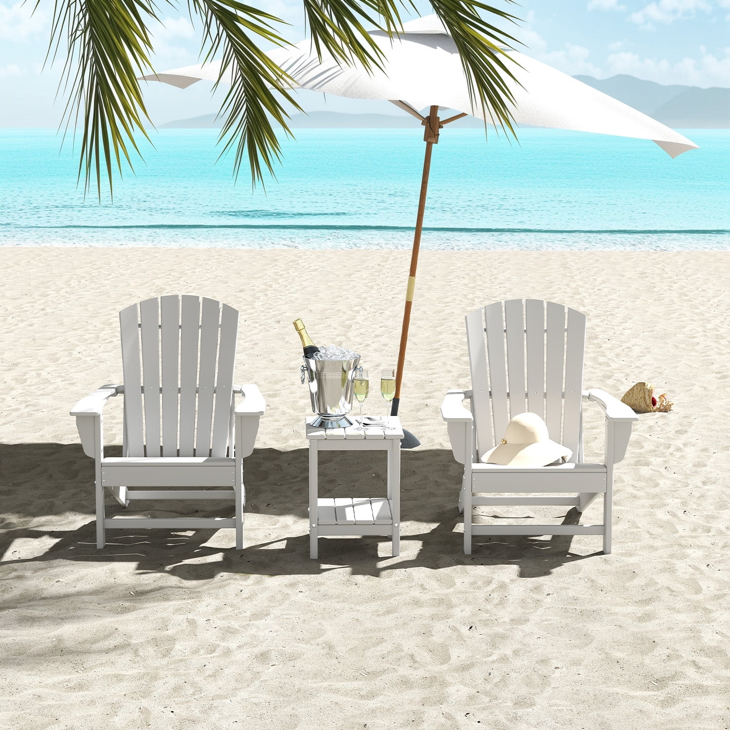 PIPOPA Outdoor Adirondack Chair, HDPE All Weather Patio Chair for Deck Backyard Garden, White