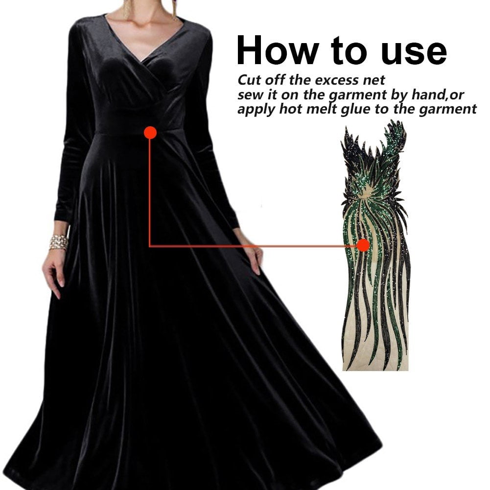Hzzsbu Sequin Embroidery Appliques Fabric Apparel Decoration Evening Dress Striped Angle Embroidered Sequin Long Material