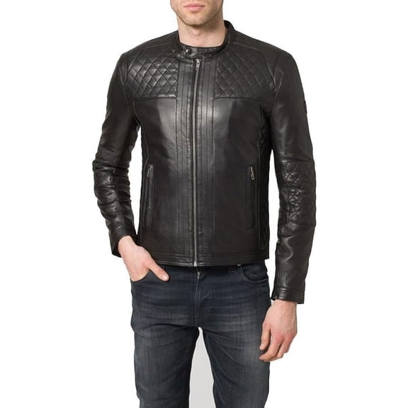 Men's Genuine Lambskin Leather Jacket Slim fit Motorcycle jacket A065