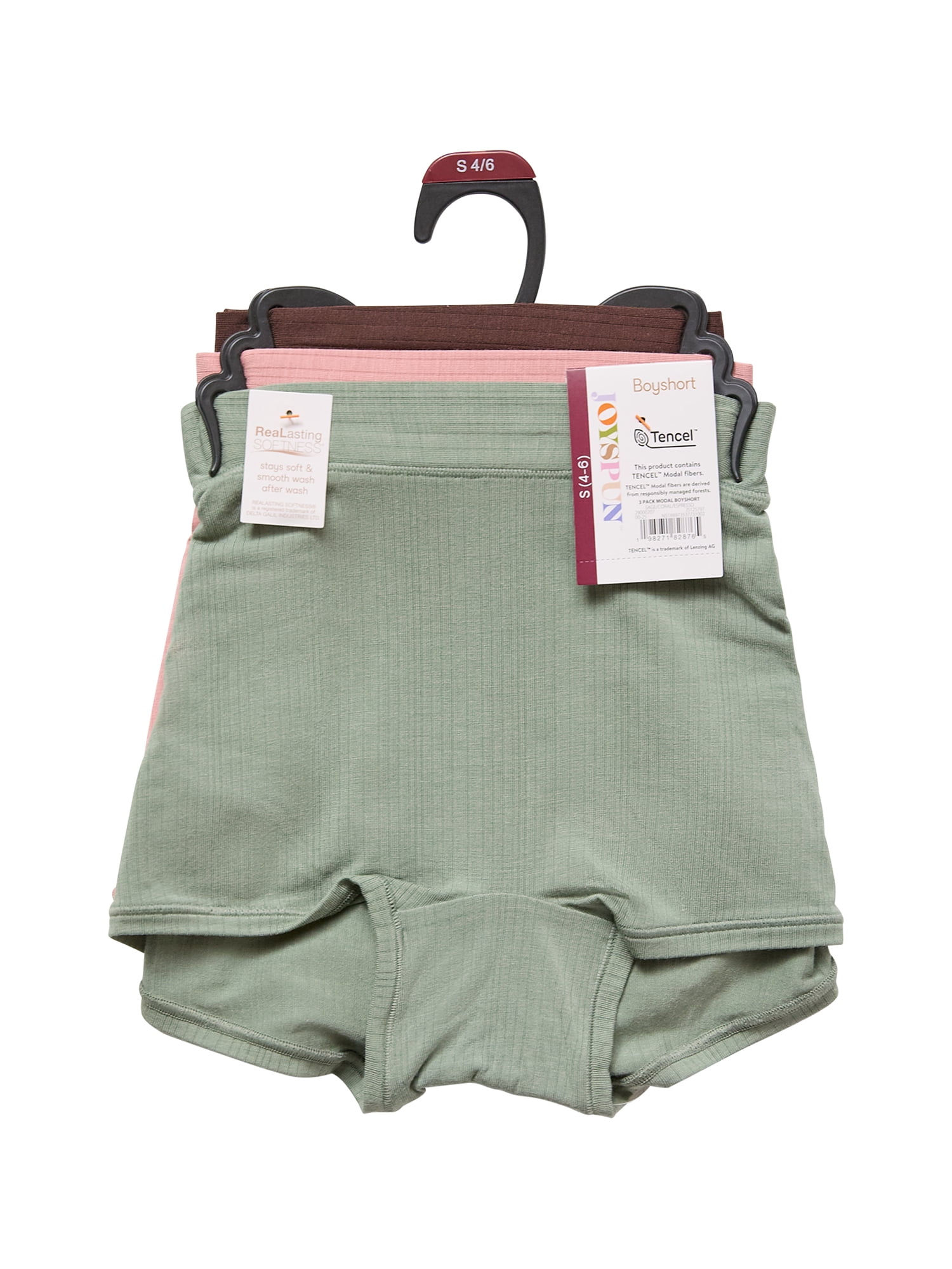 Joyspun Women's Ribbed Modal Boyshort Panties, 3-Pack, Sizes XS-3XL