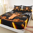 thumbnail image 4 of Manfei Sports Car Bed Sheets,Checkered Print Full Size Sheets,Orange,4 Pieces,1 Flat Sheet, 1 Fitted Sheet and 2 Pillowcases, 4 of 6