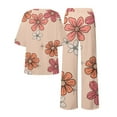 thumbnail image 4 of Jxximdong Pajamas for Women Set Summer Cotton Linen T Shirts Straight Leg Pant Plus Size 2 Piece Set Pink Loungewear M, 4 of 5