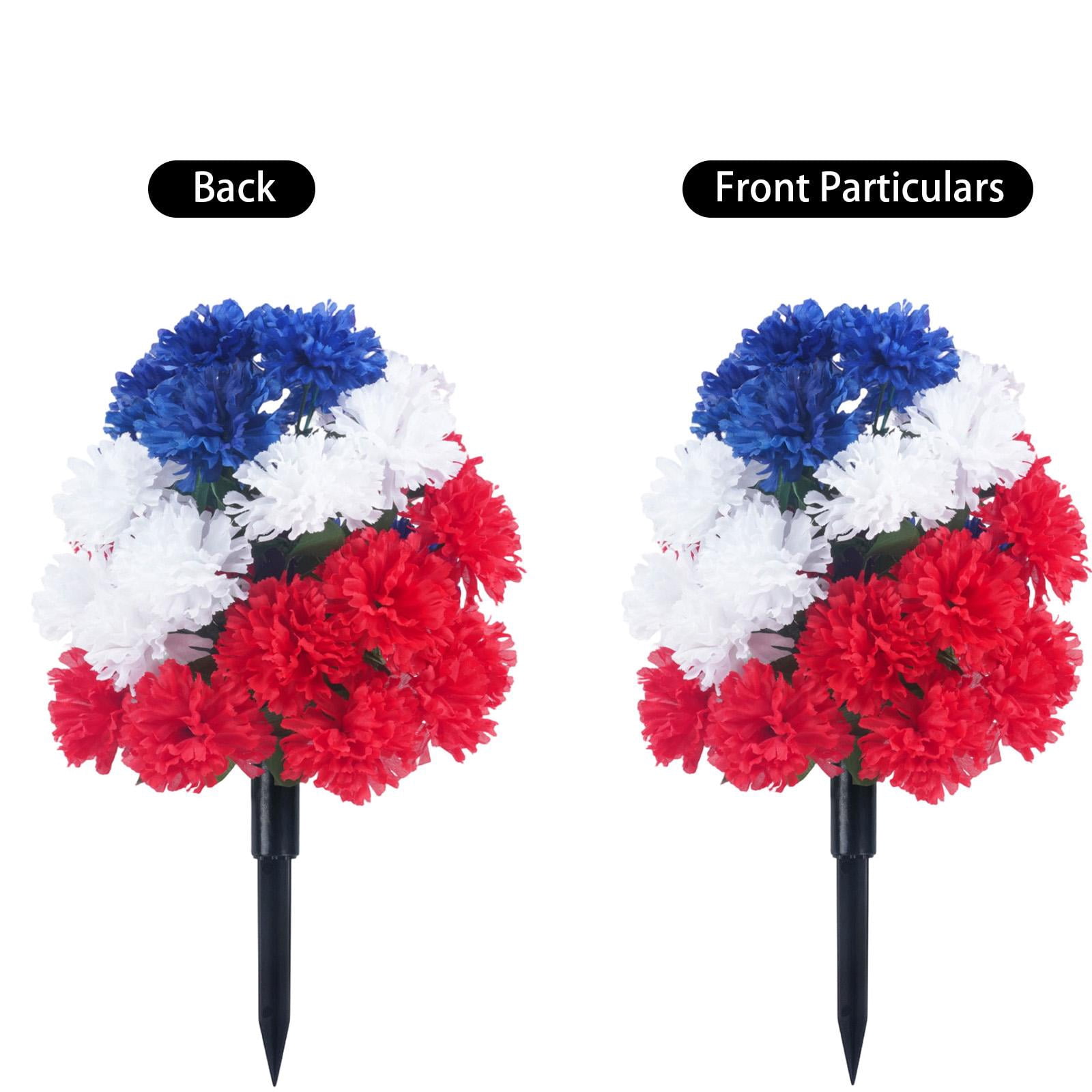 Patriotic Decorations, Outdoor Decorations, Red White and Blue Flowers, Garden Stake, 26 In, 2 Pc, 4Th of July Decoration, Lawn Decor, Artificial Carnations, Holiday Yard Display