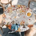 thumbnail image 2 of Orange Blue Fall Round Tablecloth, Fitted Table Cover with Elastic for 36"-44" Round Tables, Pumpkins Vintage Botanical Thanksgiving Table Cloth Outdoor Indoor Dinning Party Waterproof Tablecloths, 2 of 7