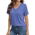 thumbnail image 2 of MOSHU Deep V Neck Womens Plus Size Tops Curved Hem Shirts for Women Fashion Trendy Blouses Casual Loose Fit Tees Tops, 2 of 8