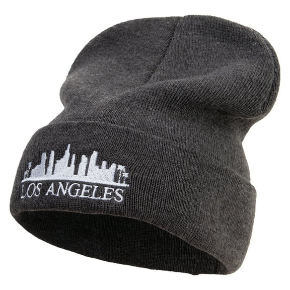 Los Angeles Skyline Embroidered Big Size Acrylic Long Beanies - Heather Marled XL-3XL