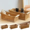 thumbnail image 6 of Imitation Rattan Basket,Handmade Woven Storage Baskets,Imitation Wicker Basket with Handle,Rectangular Narrow Woven Baskets Storage Basket for Kitchen,Shelves,Bedroom,Bedroom,Wardrobe K5E9, 6 of 8