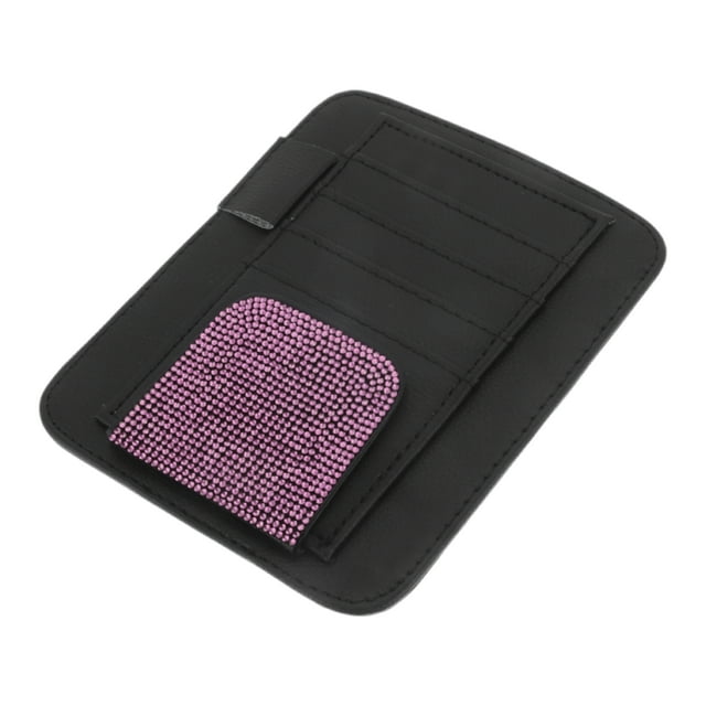 Clip para gafas de sol de coche Unique Bargains, soporte universal para visera del sol, clip para gafas, cuero PU, strass, negro rosa 15.5x13cm/6.10"x5.12" 1 Pcs