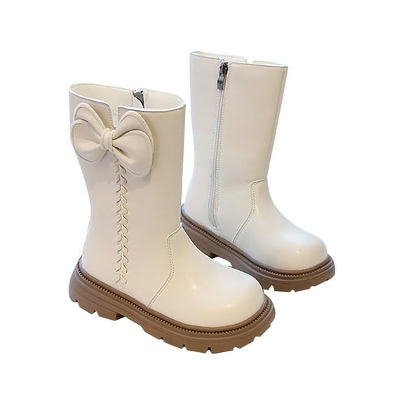 lnmuld Kids Boots Girls Mid Calf Boots Sole Side Zipper Leather Punk Gothic Booties for Toddler Big Kids Size:3.5-4Years