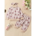 thumbnail image 3 of Suealasg Toddler Baby Girl 3PCS Clothes Long Sleeve Floral Heart Print Sweatshirt Shirt Top + Elastic Band Pants Headband Sets 3M 6M 9M 12M 18M 24M 2T 3T Infant Girls Fall Winter Outfits Set, 3 of 9