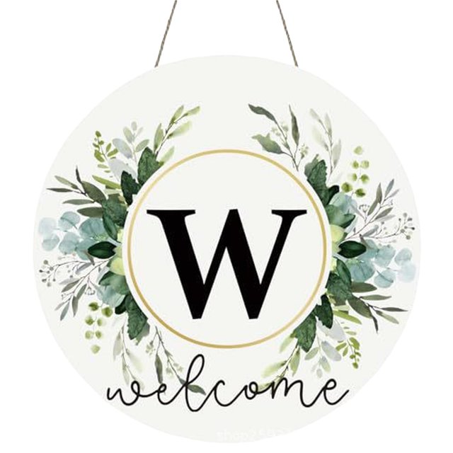Clearance! Monogram Letter Welcome Sign for Front Door Rustic Green Floral Family Initial House Warming Decor Spring Summer Wooden Wreath Personalized Sign for House Front Porch 12 Inch