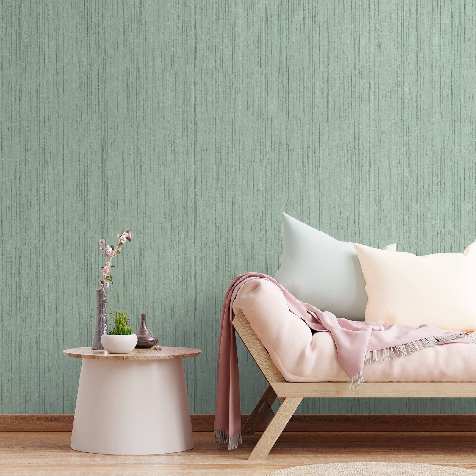 CHIHUT 17.7"x236" Light Green Wallpaper Grasscloth Peel and Stick Wallpaper Adhesive Vinyl Roll