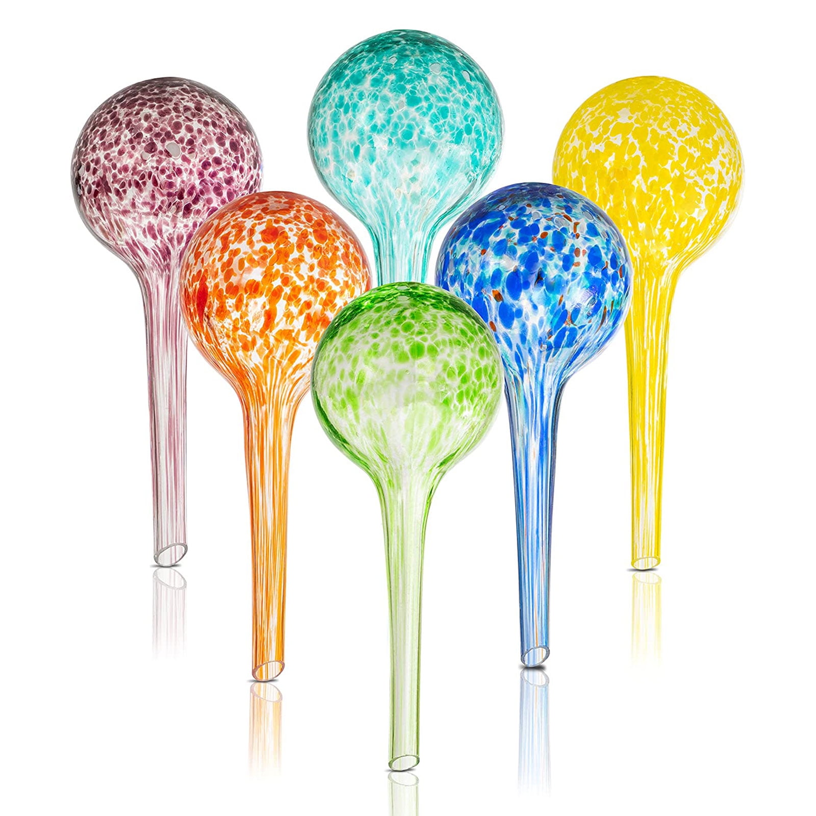 Multi-Color, One Size LANTIAN Small Watering Globe Set 6 Piece Colorful Hand-Blown Glass Garden Watering System 