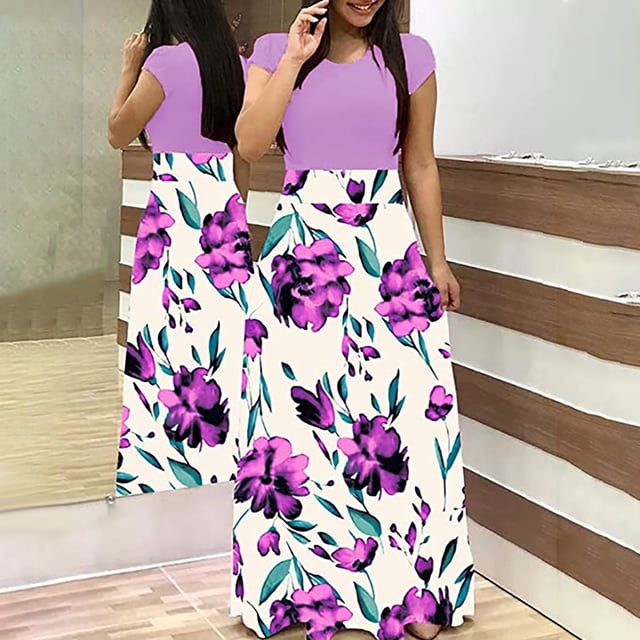 Weiqiqre Robes Décontractées pour Femmes, Robes Longues à Imprimé Floral Coloré Teinture sur Nœuds pour Femmes, Robe Maxi Décontractée de Plage
