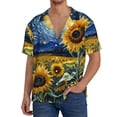 thumbnail image 7 of Lsque Starry Sky Sunflower print Men's Cuban Collar Short Sleeve Shirt Summer Beachwear Casual Button Down Fashionable Vacation Leisure Shirt-3X-Large, 7 of 7