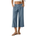 thumbnail image 3 of Horkkom Capris Pants for Women Summer Button Zipper Linen Pants Casual Business Loose Dress Pants with Pockets L, 3 of 8