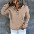 thumbnail image 4 of Beige Sweatshirt for Women Long Casual Down for Womens Pocket Hooded Sweatshirts Pullover Sleeve Button V Drawstring Hoodies Neck Women's Hoodies & Sweatshirts Women Fall Clothes, 4 of 4