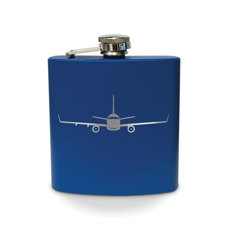 

E175 E-Jet Flask 6 oz - Laser Engraved - Stainless Steel - Drinkware - Bachelor Bachelorette Party - Bridal Shower Gifts - Camping - Pocket Hip - e-175 airliner - Royal Blue