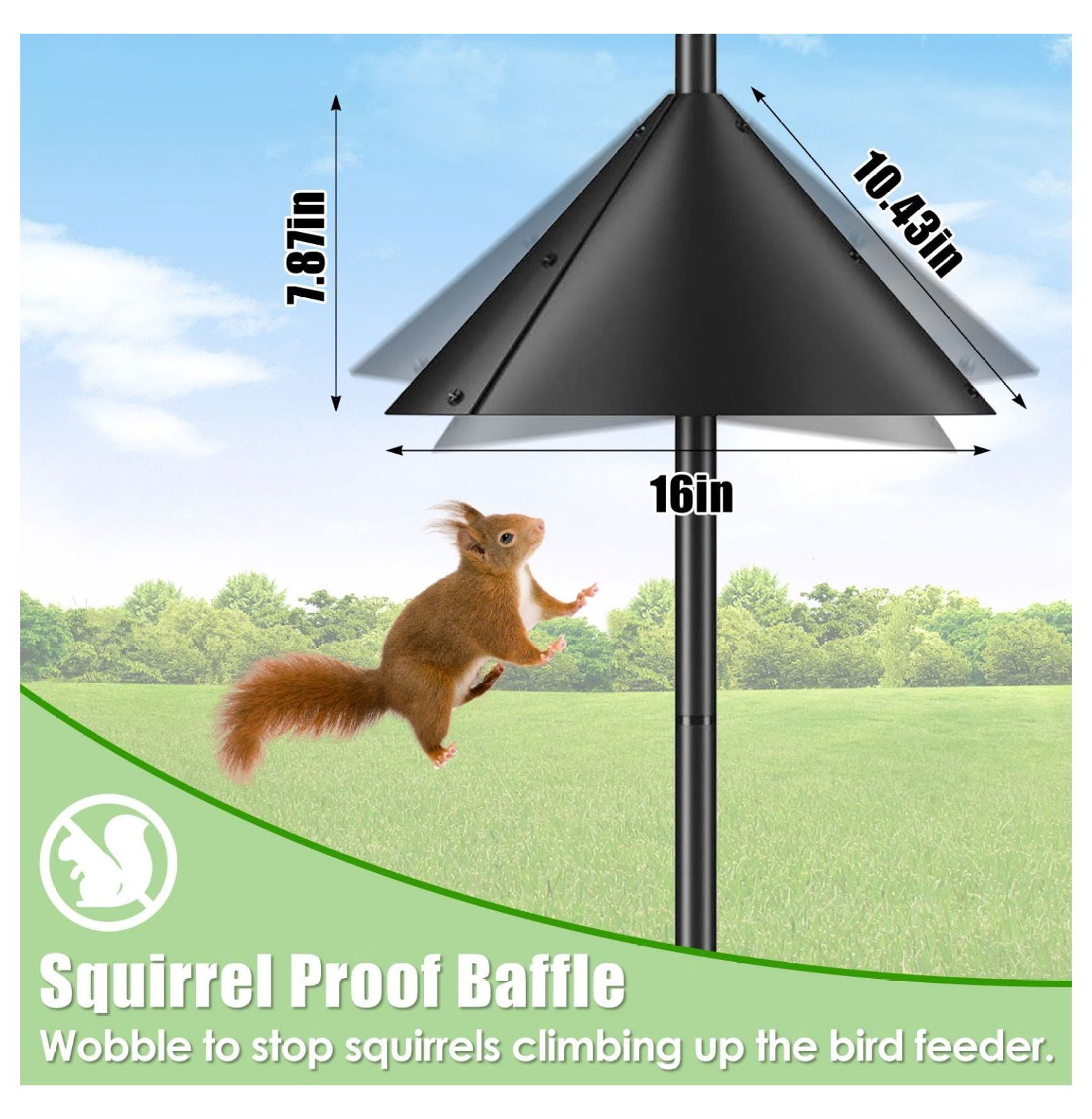 Bird Feeder Pole with Squirrel Baffle, Adjustable Height 32-94", 5-Prong Base, Outdoor Feeding Station with 4 Hooks, Birdhouse Brackets for Garden Yard