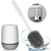 Silicone Toilet Brush with Holder Set Toilet Bowl Brush for Bathroom No Scratch Soft Toilet Cleaner Brush Wall Mounted
