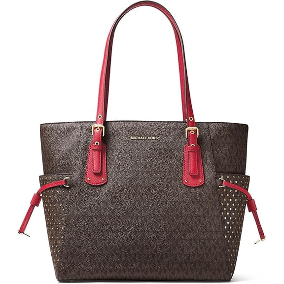 Michael Kors Voyager East West Signature Tote (Brown/Burnt Red)
