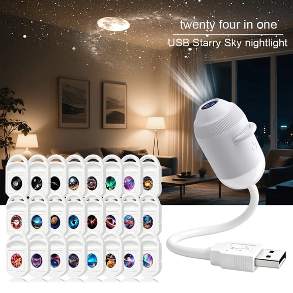Usb Auto Night Light Projector 360° Adjustable Hd Galaxy and Ocean Projector Touch Control Ceiling Atmosphere Lamp with 24 Projection Films