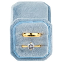 Small Velvet Ring Box Cut Edge Octagon for Wedding Engagement(Light Ocean Blue)