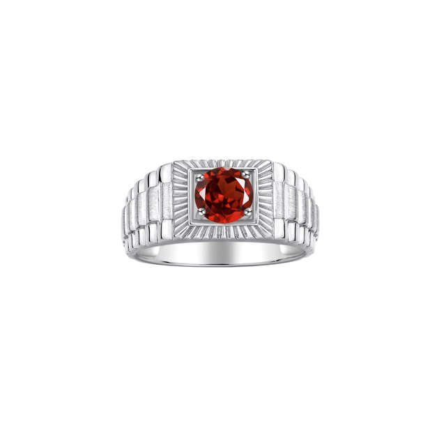 RYLOS Men's Ring Sterling Silver Ring, 7MM Round Shape Gemstone Designer Style Rings Garnet January Birthstone Rings Silver Size 13