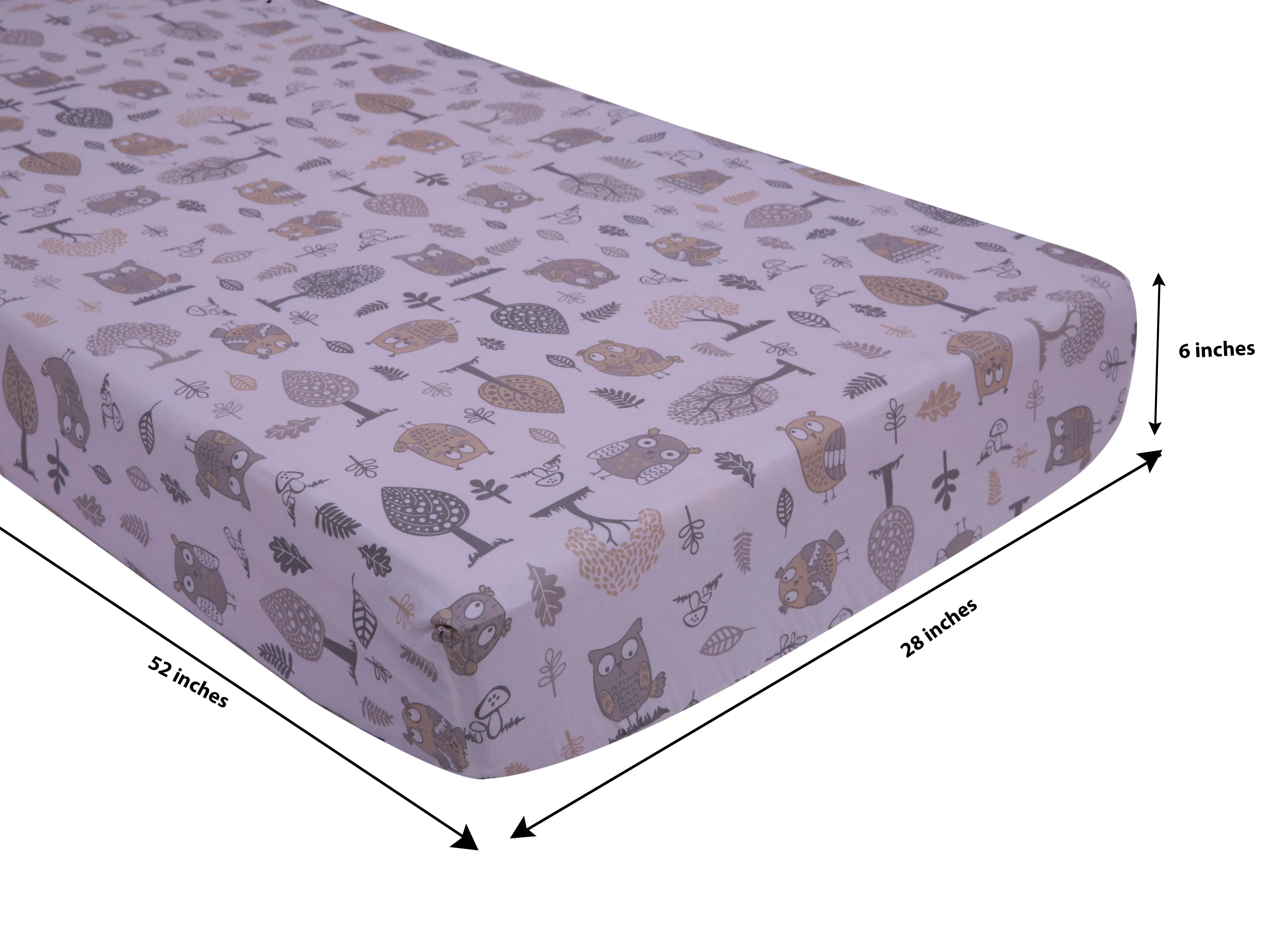 Bacati - Owls Grey/Beige Printed Crib Fitted Sheet