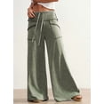 thumbnail image 4 of Women's Wide Leg Cargo Pants Drawstring Elastic Waist Loose Lounge Trousers, 4 of 7