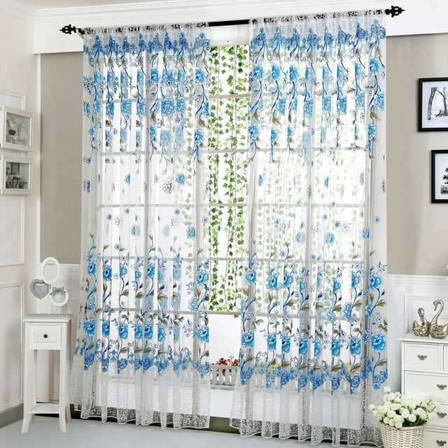 Cortina de Gas Transparente onlyliua Diseño de Peonías para ventana Cenefa de Tela un panel