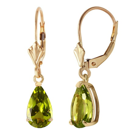 Genuine 14k Solid Gold Earrings Design with 3 Carat Green Grass Peridot Gemstones