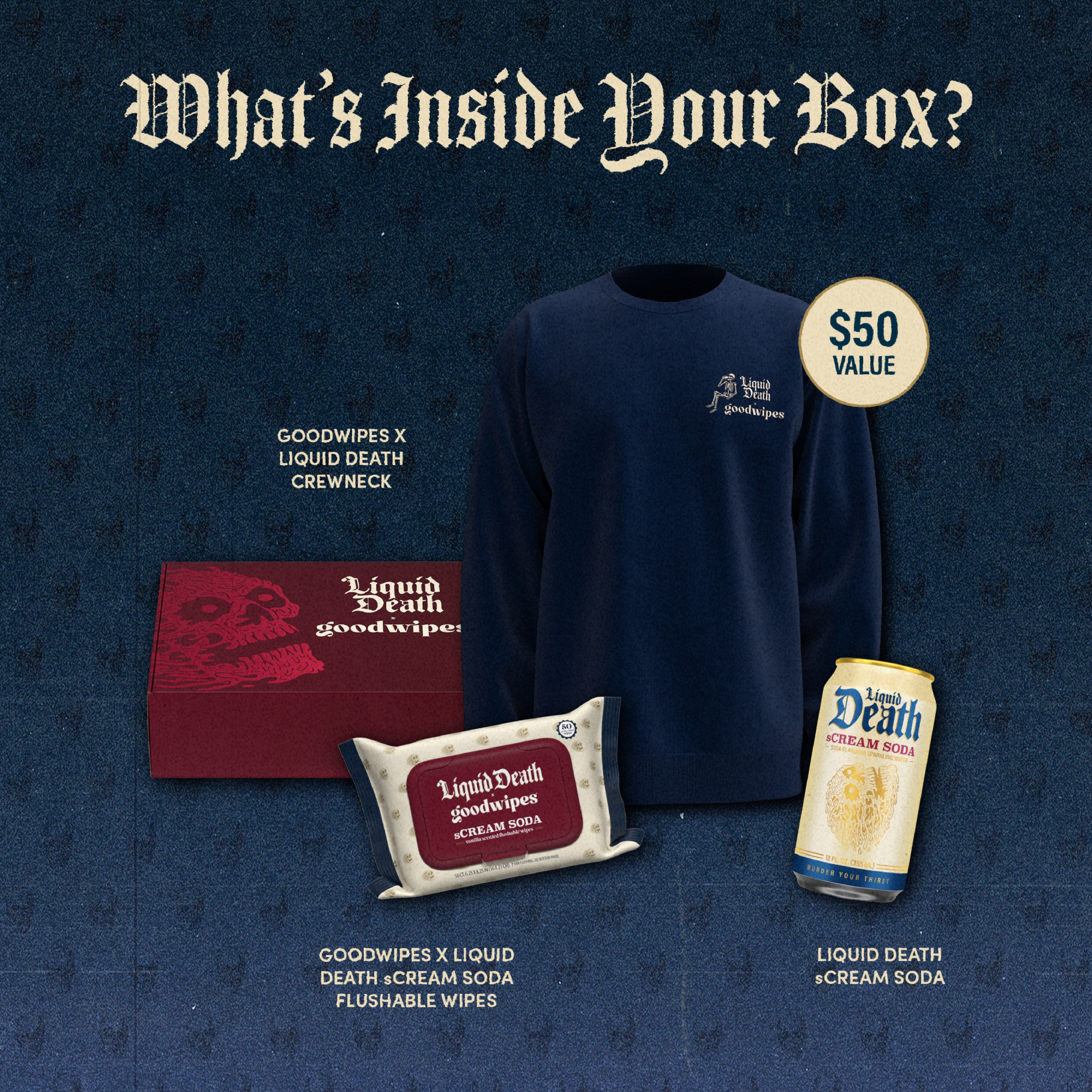 goodwipes x Liquid Death Influencer Gift Box, Limited Edition 3-Piece Bundle