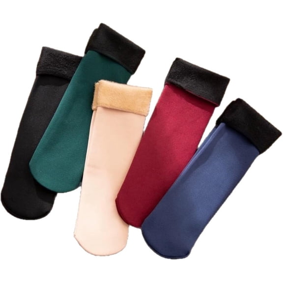 5 Pairs Women's Autumn Winter Socks, Thickened Thermal Fleece Lined Cold-Proof Warm Self-Heating Socks, Soft Cozy Snow Socks for Home & Outdoor.