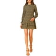 thumbnail image 1 of INSPIRE CHIC Women's Ruffled Crew Neck Vintage Smocked Cuff Floral Layered Mini Dress, 1 of 5